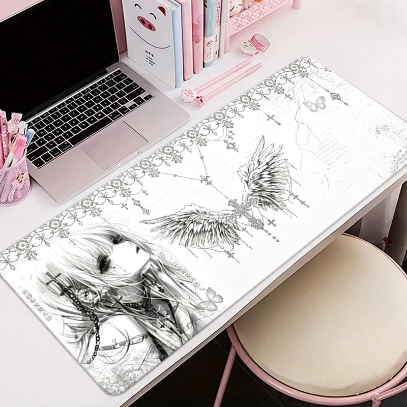 Gaming Keyboard Tactile - Leren muismat Zwart Wit Anime Esthetiek